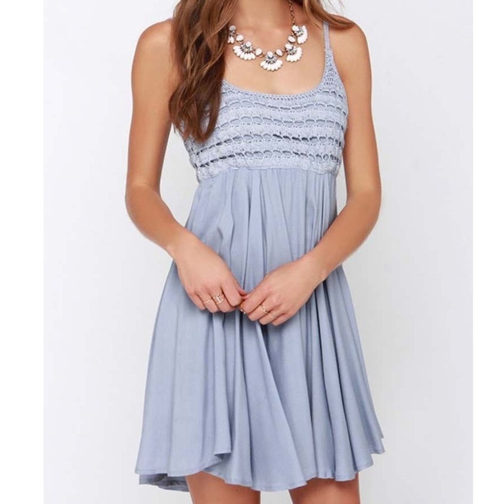 O'Neill Blue Crochet Tank Dress Sleeveless Mini Summer Beach‎ Cover Up